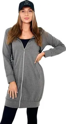 Produktbild von Langer Kapuzenpullover mit Reißverschluss, Graphit-Melange, Universalgröße S-L