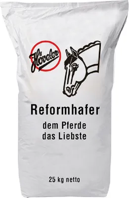 A white bag of horse feed with branding and product information.