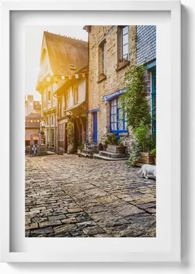 Produktbild von Straße in der Altstadt– Wandbild mit Rahmen – Gerahmtes Bild  – Wanddekoration – 40x60 cm – Weiß