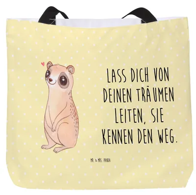 Produktbild von Mr. & Mrs. Panda Tote Bag Plumplori Glücklich - Gelb Pastell - Geschenk, Tasche, Glück, Einkaufstasche, Lustige Sprüche, Laptoptasche, Stoffbeutel, Reisetasche, Niedlich
