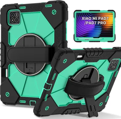 Obrázek produktu pro Pouzdro pro Xiaomi Pad 7 / Pad 7 Pro, pouzdro na tablet s 360° otočným popruhem na ruku a stojánkem černé Tyrkysový