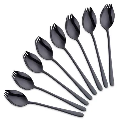 8er Set Spork 3-in-1 Edelstahl 18/10 schwarz 19,5 cm