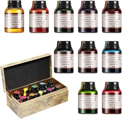 Productafbeelding van GC vulpen inkt - Set van 10 - Kleuren x 20ml inktflesjes - Koolstofvrije inktvulling voor dip pen - Kalligrafie
