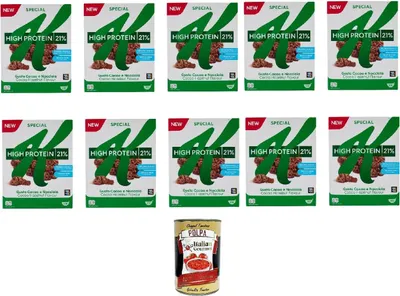 Produktbild von Kellogg's Special K High Protein Cacao e nocciola 320gr, Hoher Proteingehalt 21% mit Kakao- und Haselnussgeschmack 10x 320 g + Italian Gourmet polpa 400gr