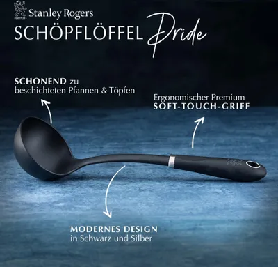 Produktbild von Stanley Rogers Schöpflöffel 30,5 cm, Küchenhelfer mit ergonomischen Premium-Softtouch-Griff, Schöpfkelle für beschichtete Töpfe und Pfannen (Farbe: Schwarz)