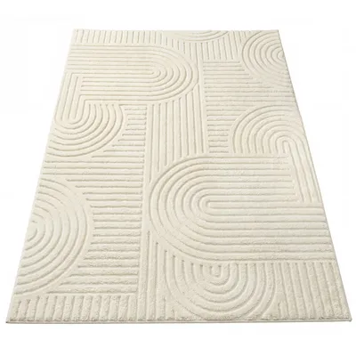 Obrázek produktu pro Koberec do obývacího pokoje, 3D vzor, geometrický design, protiskluzový a omyvatelný, rozměry 230 x 160 x 1 cm, bílá barva
