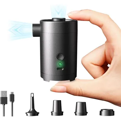 Produktbild von Tragbare elektrische Luftpumpe, 2-in-1 kompakte Pumpe, 280 L/Min, mit 4 Düsen, geeignet für Camping, Luftmatratzen, Schwimmringe, Luftkissen, Boote