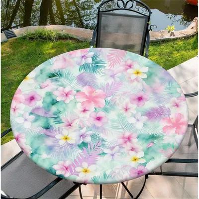 Produktbild von Tischdecke Outdoor wetterfest 150 cm rund abwischbar mit Gummizug Blumen