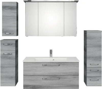Produktbild von Badmöbel-Set Pelipal Kumba BxHxT 167 x 200 x 50 cm Frontfarbe graphit struktur quer 5-teilig und mehr mit Mineralguss-Wa