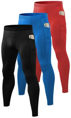 Produktbild von Queerier 3er-Pack Herren-Kompressionshosen, athletische Leggings mit Taschen, La