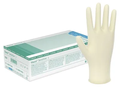 Produktbild von B. Braun Vasco Sensitive Latex Untersuchungshandschuhe Gr. S