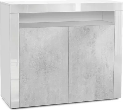 Produktbild von Vladon Kommode Valencia,  Germany, Sideboard mit 2 Türen und 1 offenem Fach, Weiß matt/Beton Oxid Optik/Weiß Hochglanz (108 x 92 x 40 cm)
