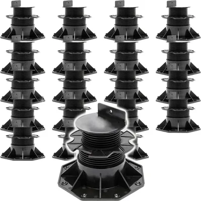 Image de XPOtool Lot de 20x Plots de terrasse – Charge 2700 kg – Hauteur réglable 60-128 mm – en PP – Pieds de support pour Lames Dalles Lambourdes