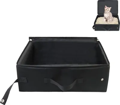 Produktbild von Reise-Katzentoilette, Faltbare Katzentoilette, Zusammenklappbare wasserdichte Katzentoilette mit Deckel, für Reisen im Freien und zu Hause, 40 x 30 x 15 cm (Schwarz)