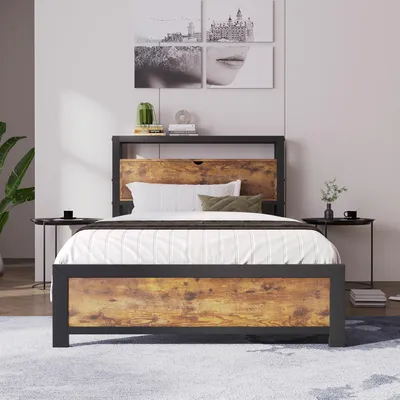 Zdjęcie produktu dla Metalowe łóżko ze zintegrowanym zagłówkiem, elegancki design i solidna rama z listew, idealne dla nastolatków i dorosłych, 90 x 200 cm