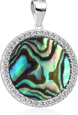 Produktbild von MATERIA Perlmutt Schmuck Anhänger grün - Kettenanhänger Silber 925 Damen rund mit Abalone Muschel + Zirkonia mit Kette