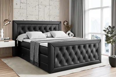 Produktbild von ALTDECOR Boxspringbett mit Matratze und Lattenrost, Topper, Fußteil, Polsterbett mit Bettkasten, Bett mit Stauraum H3- und H4- Matratze,Springboxbett - NOEL-Z KING - 140x200-Schwarz Kunstleder