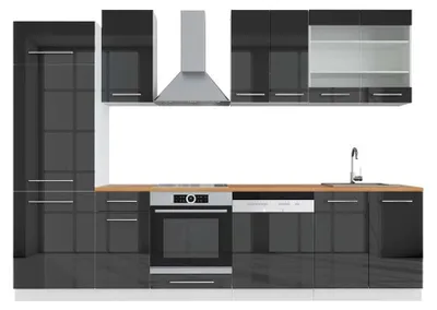 Obrázek produktu pro Kuchyňský kout Vicco Fame-Line Antracitový vysoký lesk/bílá 300 cm , PD Dub, Model 42173