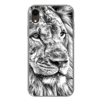 Produktbild von MuchoWow® Handyhülle Schutzhülle Hülle für iPhone XR Porträt - Löwe - Schwarz und weiß Silikon Softcase Handy Hülle - Schutzdeckel