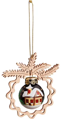 Produktbild von Baumbehang aus Holz Glaskugel schwarz/Weiß SAICO