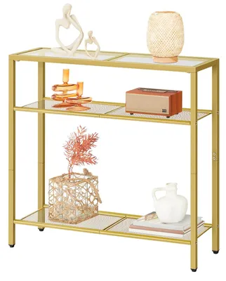 Image de TRANKIELO® - Petite console de 75 cm - Espace de rangement en 3 niveaux - Verre trempé doré et métal fer