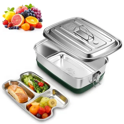 Edelstahl-Lunchbox 2000 ml, 2-stöckig, auslaufsicher, BPA-frei