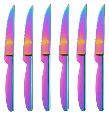 Productafbeelding van Steakmes set, 6-delig, roestvrij staal, getande rand, regenboogkleur, 22 cm