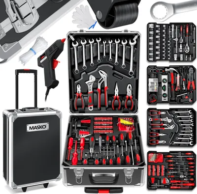 Produktbild von MASKO® Werkzeugkoffer 1400-teiliges Werkzeugset im Aluminium-Koffer mit Rollen | Werkzeugkasten Profi Werkzeug & Zubehör für Werkstatt, KFZ & Haushalt