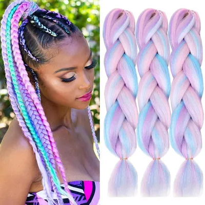 Produktbild von Jumbo Braid Kunsthaar 24 Zoll 100g Kanekalon Haar Flechten Extensions (3 Stücke) Regenbogen
