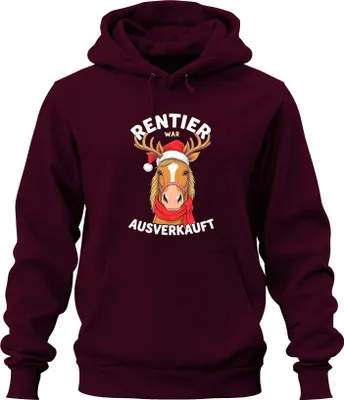 Produktbild von Rentier war t Pferd Weihnachtsmann lustig Geschenk Uni Hoodie Kapuzenpullover, Burgundy, XL