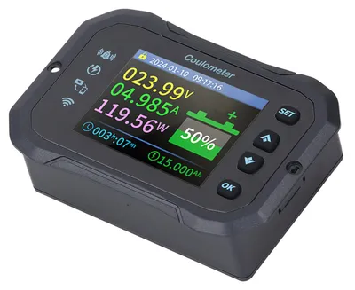Batteriemonitor mit Shunt, 10-100V, 0-50A, WiFi/Bluetooth, 2,4" LCD, Alarm