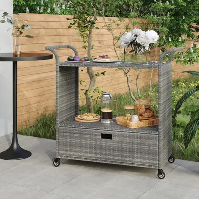 Obrázek produktu pro vidaXL Barový vozík se zásuvkou Grey 100x45x97 cm Poly ratan