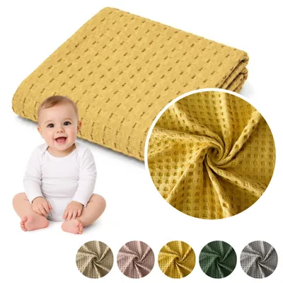 Produktbild von MEBLEODNOWA, Babydecke, Kinderdecke, Waffeldecke, 70 × 100 cm, Gelb, 100 % Baumwolle, Pflegeleicht, Leichte, Weiche, für Kinderwagen, für Babybett