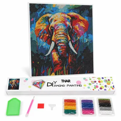 Produktbild von THAR Diamond Painting Bunter Elefant 40 x 50 cm Komplettset