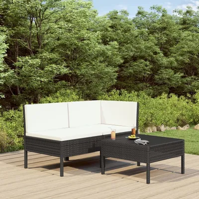 Image de Maison Exclusive - Salon de jardin 3 pièces avec coussins en polyrotin noir