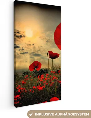 Zdjęcie produktu dla MuchoWow® - Obraz na płótnie - Maki wieczorem, fototapeta, dekoracja ścienna, obrazy do salonu, 40x80cm
