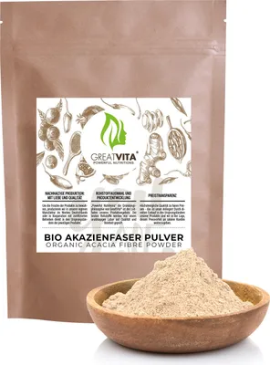 Produktbild von GreatVita Akazienfasern Pulver 400g | aus biologischem Anbau, 90% Ballaststoffe, löslich & geschmacksneutral