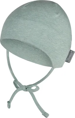 Productafbeelding van Babymuts met oorkleppen en bindband - dubbellaags - biologisch - melange - inktblauw - maat 37