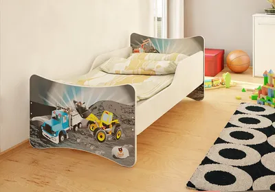 Produktbild von Best for Kids Kinderbett 90x200 cm ohne Matratze mit Rausfallschutz Baufahrzeuge