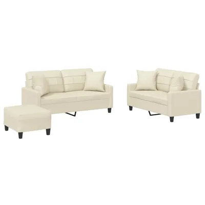 Produktbild von vidaXL 3-tlg. Sofagarnitur mit Kissen Creme Kunstleder