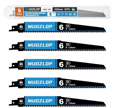 Obrázek produktu pro Přířezy do přímočaré pily s tvrdokovovými zuby, 225 mm, 6 zubů na palec, vhodné pro dřevo, plast a hřebíky, 5 kusů