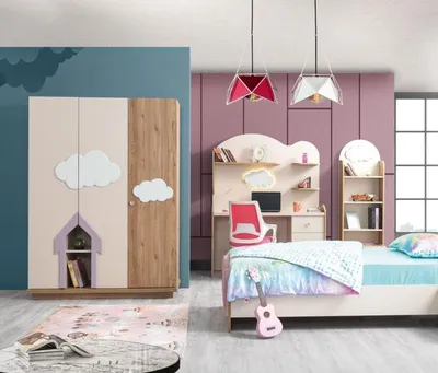Immagine prodotto di Armadio, mobili in legno, armadio per cameretta, scrivania, rosa