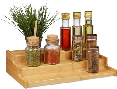 Produktbild von Relaxdays Natur Gewürzregal Bambus 3 Etagen ausziehbar natürliche Optik Kitchen