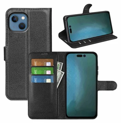 Produktbild von Für Apple iPhone 14 Plus Handy Tasche Schwarz Etuis Kunst-Leder Hülle Cover Case