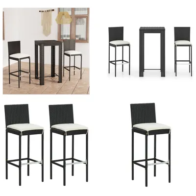 Immagine prodotto di vidaXL Set bar da giardino 3 pezzi con cuscini in poly rattan nero - Set da bar - Set da bar - Tavolo e sgabelli da bar - Tavolo da bar