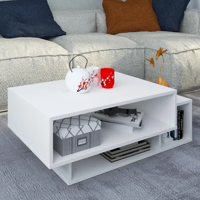 Produktbild von VCM Holz Couchtisch | Sofatisch mit ausreichend Stauraum | Maße ca. H. 35 x B. 88 x T. 50 cm | Wohnzimmertisch - Runila