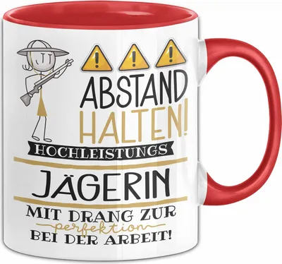Produktbild von Jägerin Tasse Geschenk Lustig Abstand Halten Hochleistungs-Jägerin Mit Drang Zur Perfektion Bei Der Arbeit (Rot)