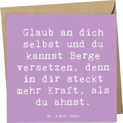 Produktbild von Mr. & Mrs. Panda Klappkarte Spruch Selbstvertrauen stärken - Lavendeltraum - Geschenk, Grußkarte, Potenzial ausschöpfen, Glückwunschkarte, faltkarte, Hoffnung, Trost