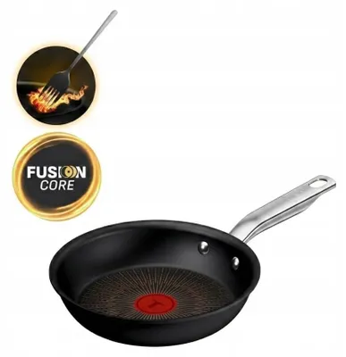 Image de Tefal G33402, poêle ronde, polyvalente, noire, en aluminium, avec indicateur de température, revêtement céramique, compatible avec les plaques de cuisson électriques, à gaz, halogènes et à induction