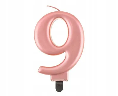 Zdjęcie produktu dla Świeczka cyferka 9, metalik Rose Gold, 8 cm